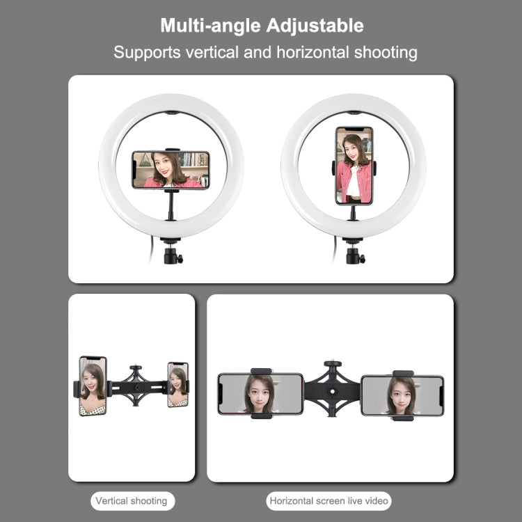 Luz PULUZ de 10,2 pulgadas y 26 cm + soporte para trípode de 1,1 m + soportes duales para teléfono USB 3 modos Regulable Temperatura de color dual Anillo de luz LED curvada difusa Vlogging Selfie Fotografía Luces de video con abrazadera para teléfono y...