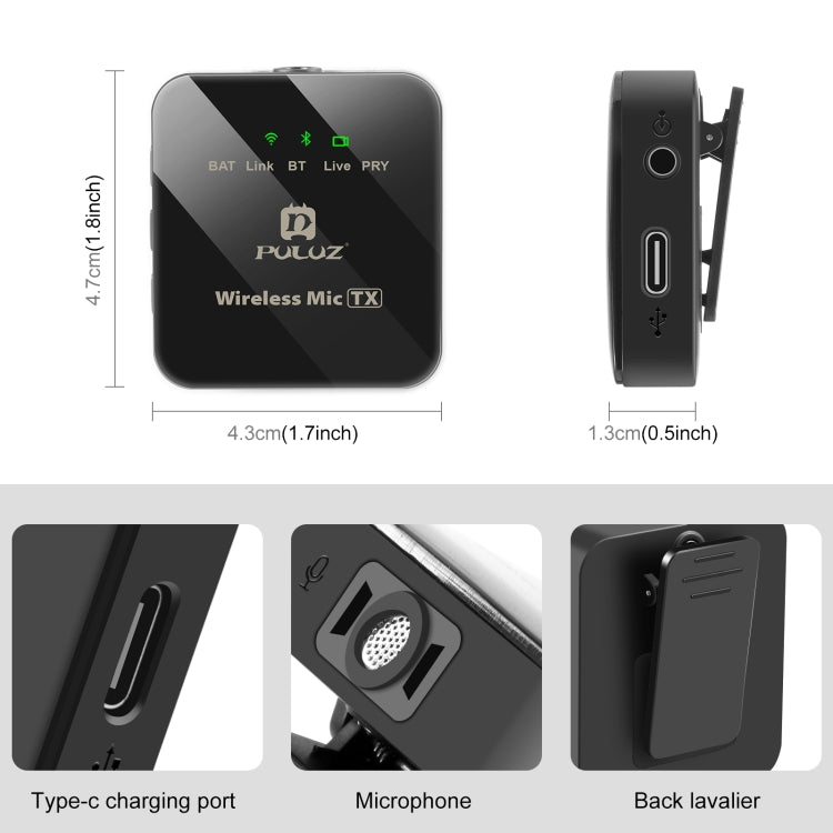 PULUZ Wireless Lavalier Microphone 1 TX + 1 RX, 1 TX + 1 RX
