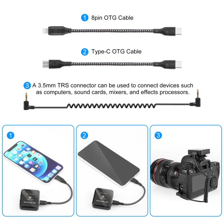 PULUZ Wireless Lavalier Microphone 2 TX + 1 RX, 2 TX + 1 RX