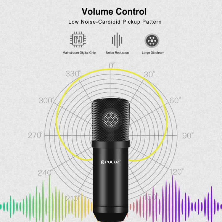 PULUZ Condenser Microphone Studio Streaming Professional Singing Microphone Kits with Suspension Scissor Arm, Metal Shock Mount and USB Sound Card, Microphone Kits (Black), Microphone Kits (Gold), Microphone Kits (Silver)