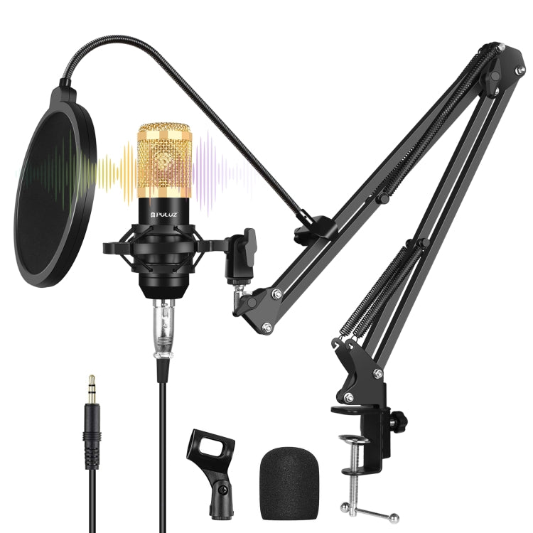 PULUZ Condenser Microphone Studio Streaming Professional Singing Microphone Kits with Suspension Scissor Arm, Metal Shock Mount and USB Sound Card, Microphone Kits (Black), Microphone Kits (Gold), Microphone Kits (Silver)