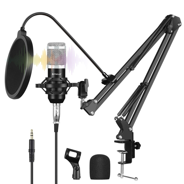 PULUZ Condenser Microphone Studio Streaming Professional Singing Microphone Kits with Suspension Scissor Arm, Metal Shock Mount and USB Sound Card, Microphone Kits (Black), Microphone Kits (Gold), Microphone Kits (Silver)