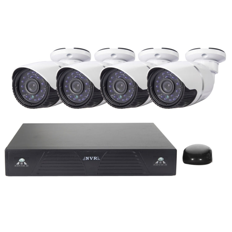 Kit NVR de Cámara IP Tipo Bala de 4 Canales H.264 720P HD Visión Nocturna IR de 30 M