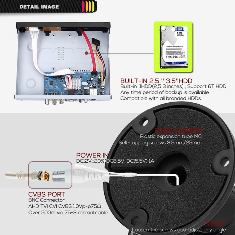Cámaras Bullet IP Kit AHD DVR Con Disco HDD 1 TB Soporte de Visión Nocturna Detección de Movimiento A8B5 8 Canales 720P
