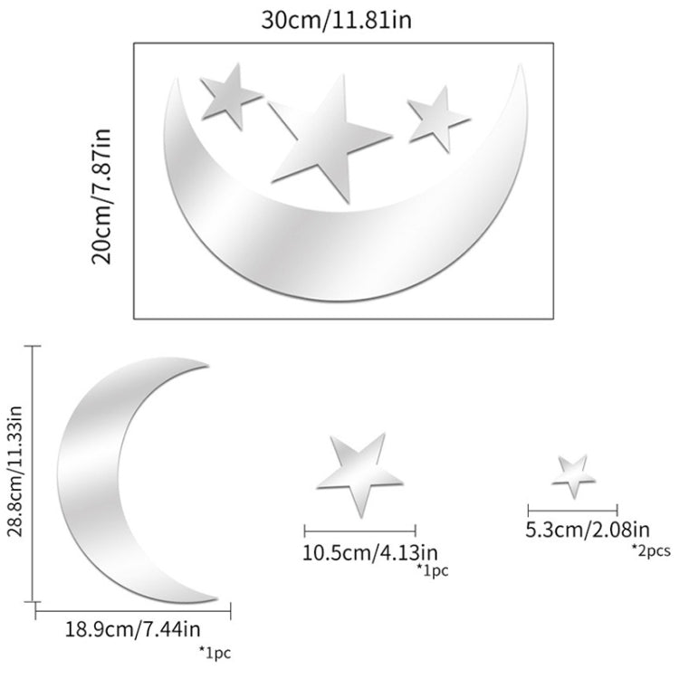 Mirror Wall Sticker Home Decor Soft Mirror 4pcs/Set Moon Stars