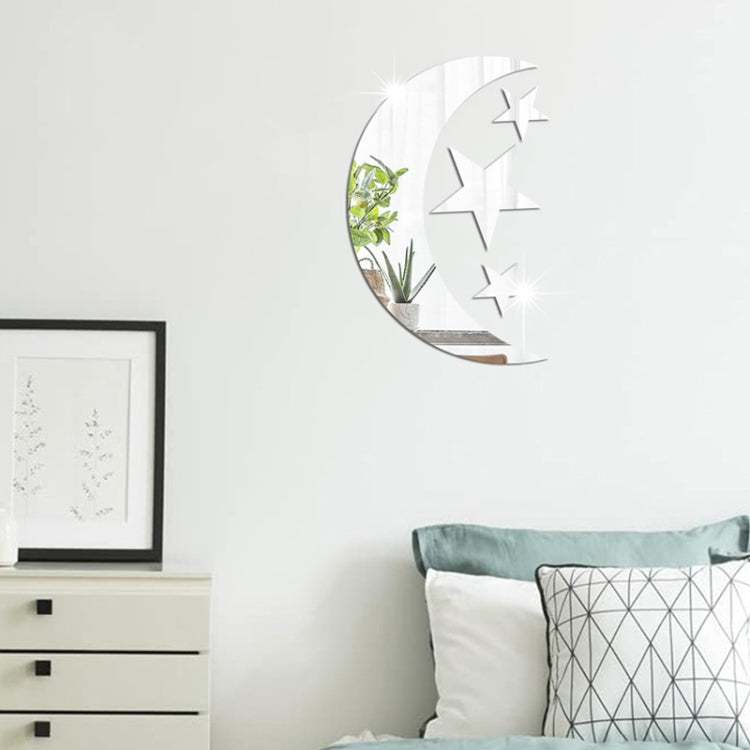 Mirror Wall Sticker Home Decor Soft Mirror 4pcs/Set Moon Stars