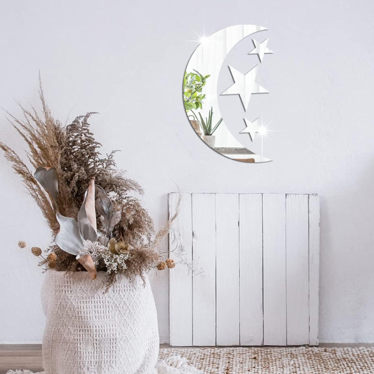 Mirror Wall Sticker Home Decor Soft Mirror 4pcs/Set Moon Stars