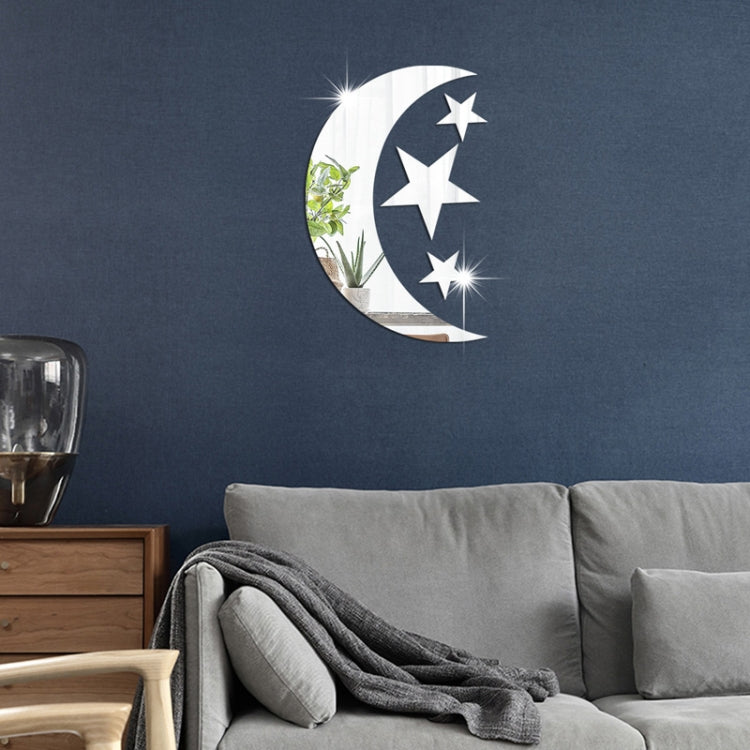 Mirror Wall Sticker Home Decor Soft Mirror 4pcs/Set Moon Stars