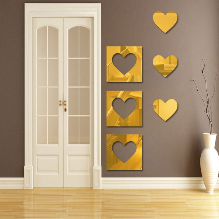 Espejo de Corazon Pegatinas de Pared Decoración del Hogar 6 Unids/Set