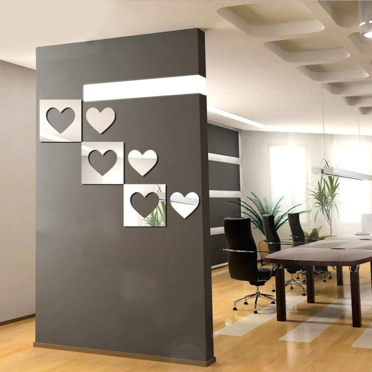 Espejo de Corazon Pegatinas de Pared Decoración del Hogar 6 Unids/Set