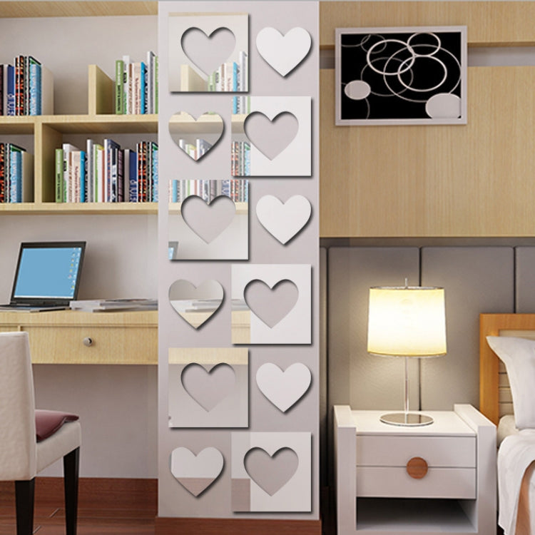 Espejo de Corazon Pegatinas de Pared Decoración del Hogar 6 Unids/Set