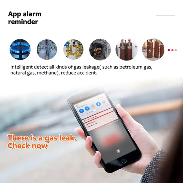 Detector de fugas de gas Tuya WiFi con función de reloj de temperatura compatible con alarma de voz humana, GS21