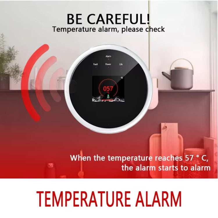 Detector de fugas de gas Tuya WiFi con función de reloj de temperatura compatible con alarma de voz humana, GS21