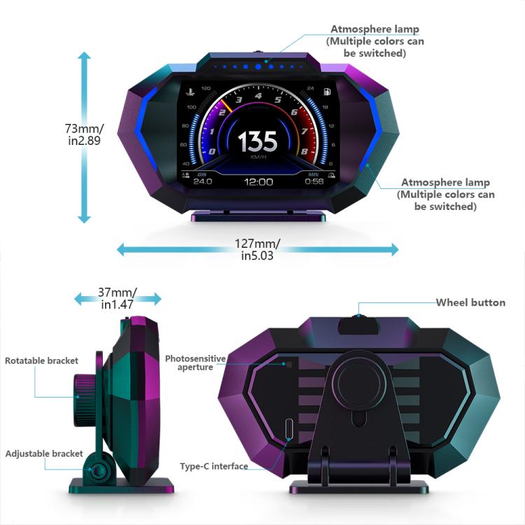 Pantalla HUD Multifuncional Universal Velocímetro Digital Medidor de Pantalla HUD P24 OBD+GPS