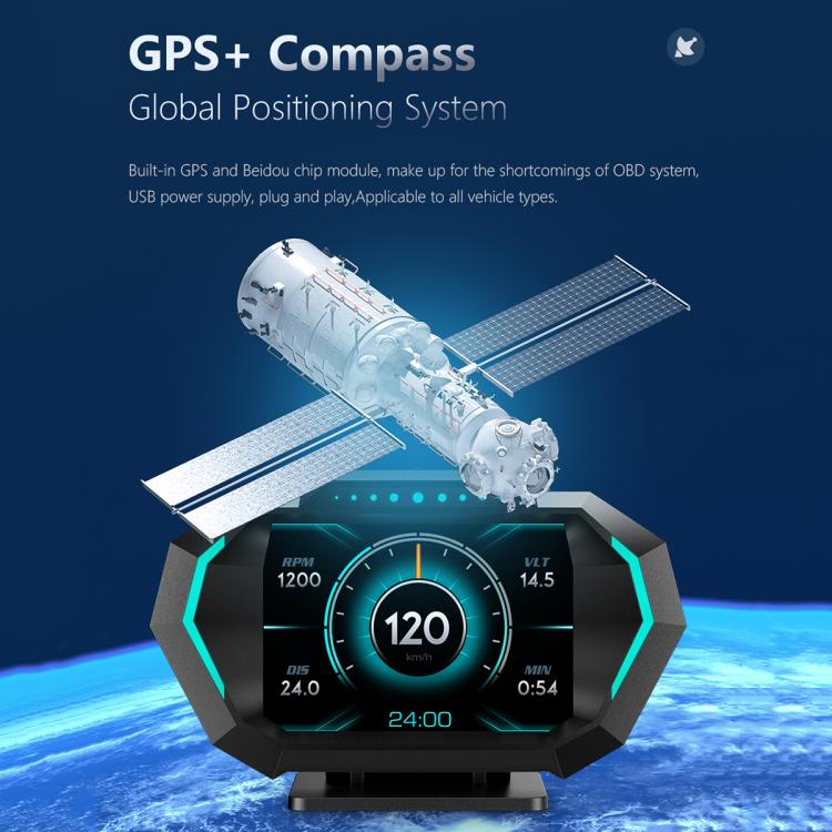 Pantalla HUD Multifuncional Universal Velocímetro Digital Medidor de Pantalla HUD P24 OBD+GPS