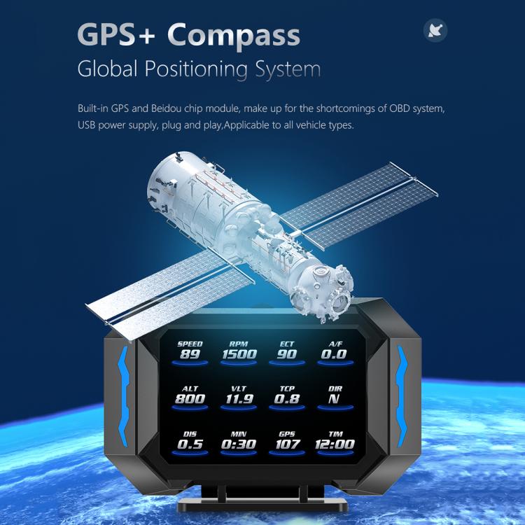 Universal Speedometer P25 Car HUD Head-up Display OBD+GPS LCD Multifunctional