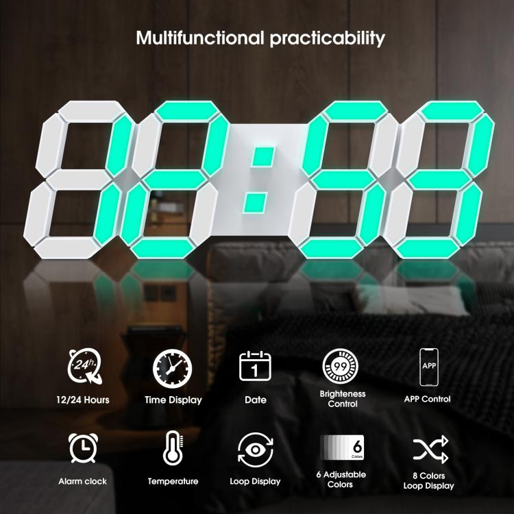 APP Remote Control 3D Led Wall Digital Color Clock Alarm /Date/Temp Display Wall & Table Clock, 22.5 x 9.4 x 2.2cm
