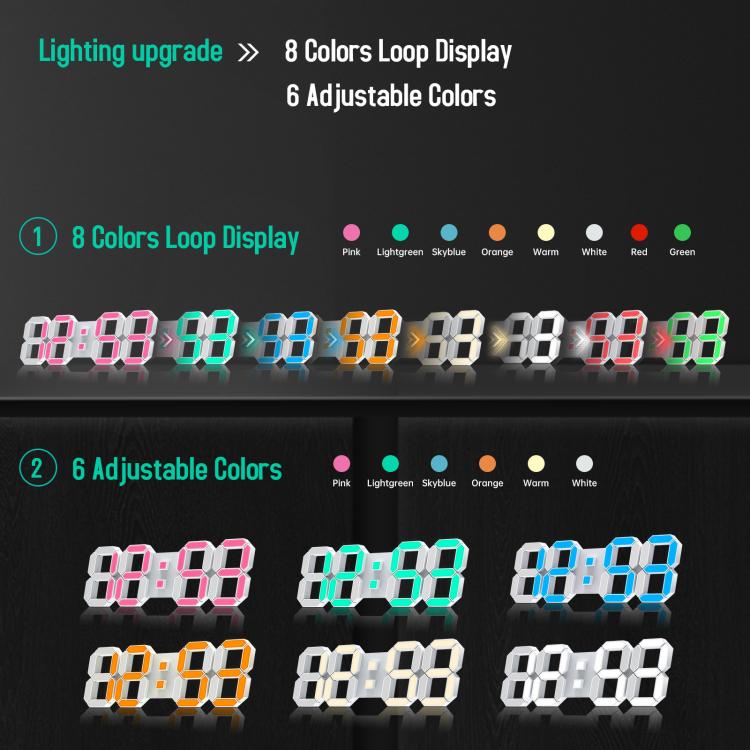 APP Remote Control 3D Led Wall Digital Color Clock Alarm /Date/Temp Display Wall & Table Clock, 22.5 x 9.4 x 2.2cm