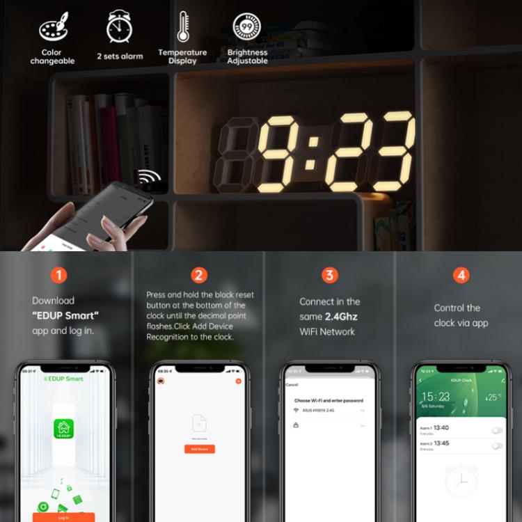 APP Remote Control 3D Led Wall Digital Color Clock Alarm /Date/Temp Display Wall & Table Clock, 22.5 x 9.4 x 2.2cm