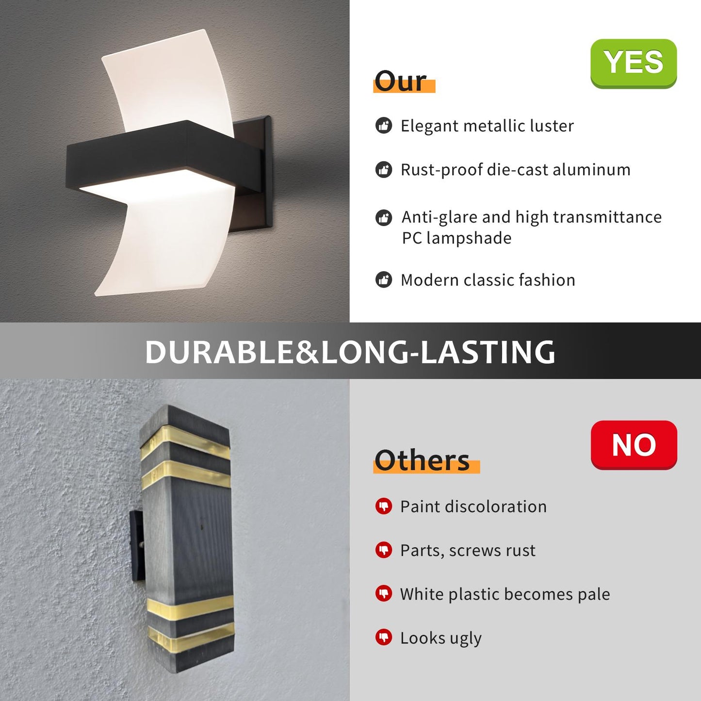Apliques de Pared de Aluminio Para Exteriores Con Iluminación Hacia Arriba Y Hacia Abajo