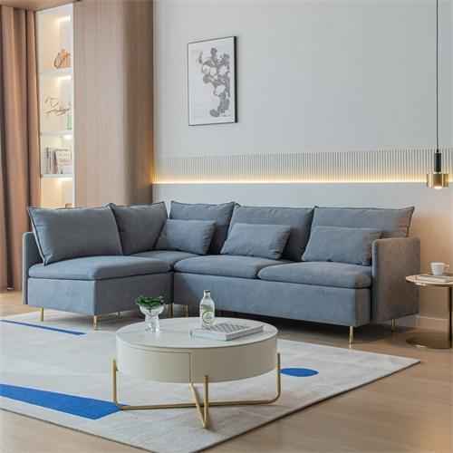 Sofá Modular De Esquina En Forma de L Sofá Seccional Orientado Hacia La Izquierda Lino de Algodón Gris De 90,9'' - Alex Bazar Mx