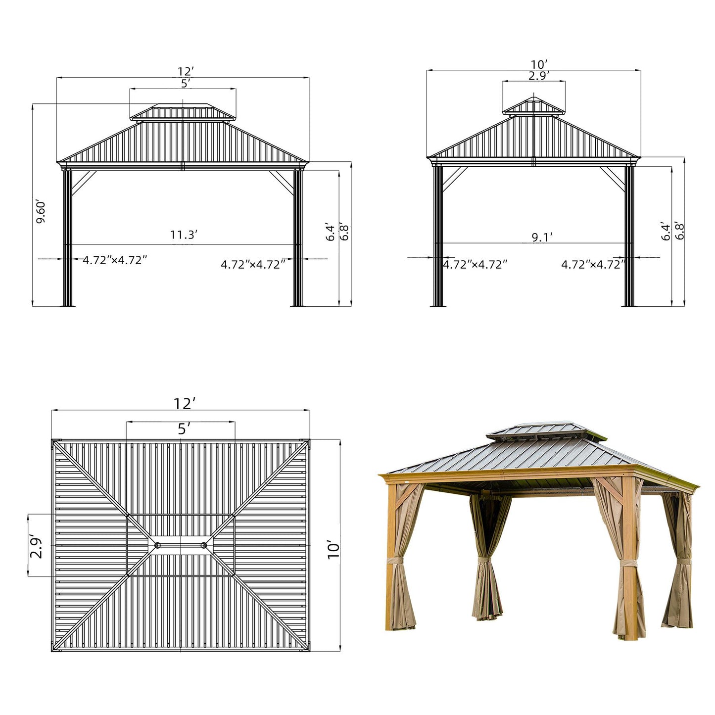 Outdoor Aluminum Canopy with Mosquito Net and Curtains