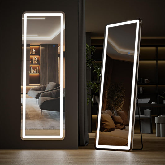 Espejo de Cuerpo Entero Con Luces LED, Espejo de Pie Iluminado de 64" x 21" Con Soporte