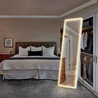 Espejo de Cuerpo Entero Con Luces LED, Espejo de Pie Iluminado de 64" x 21" Con Soporte