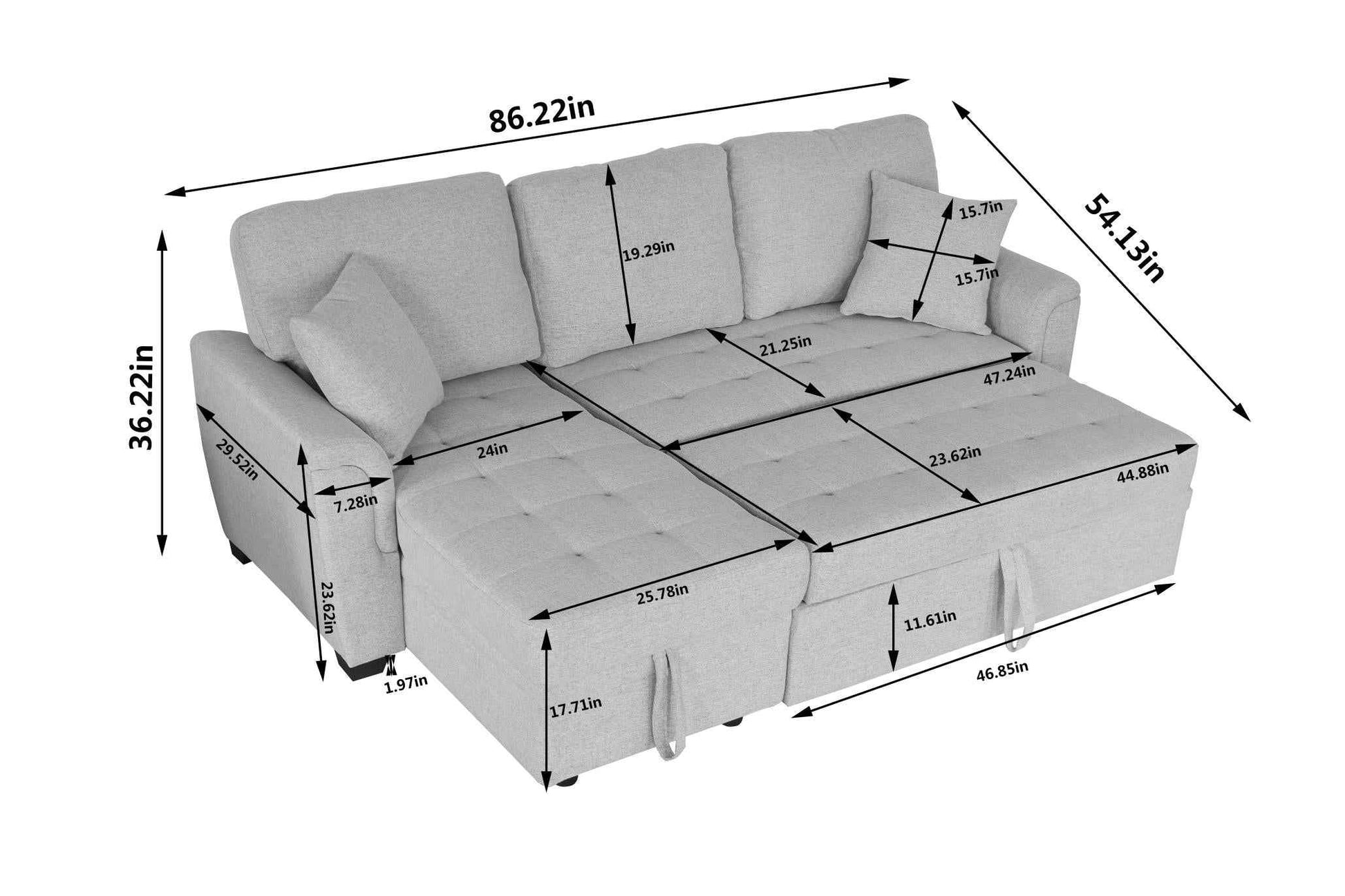 Sofá Cama Con Almacenaje 2049 Cojín Capitonado Y 2 Almohadas - Alex Bazar Mx