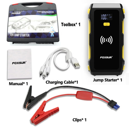 FOXSUR FJS-800 12V Multifunctional Car Emergency Starter with Wireless Smartphone Charging