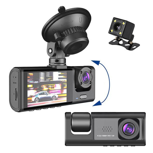 Car Dash Cam with HD Night Vision and 3-Lens Video 