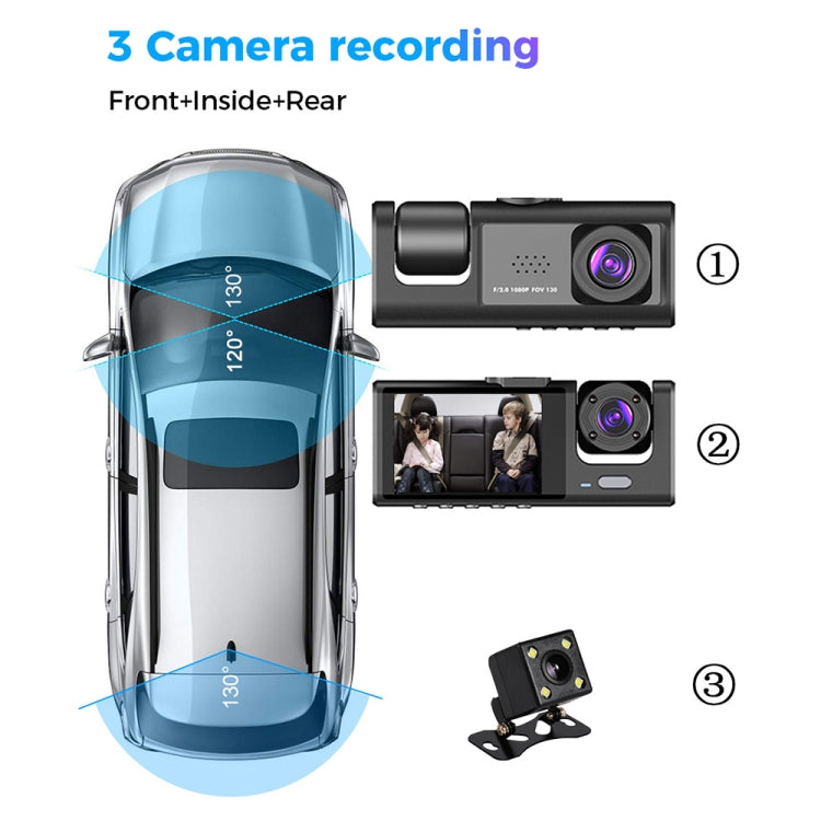 Videocamara De Conducción Para Automóviles Con Visión Nocturna HD Y Vídeo de 3 Lentes
