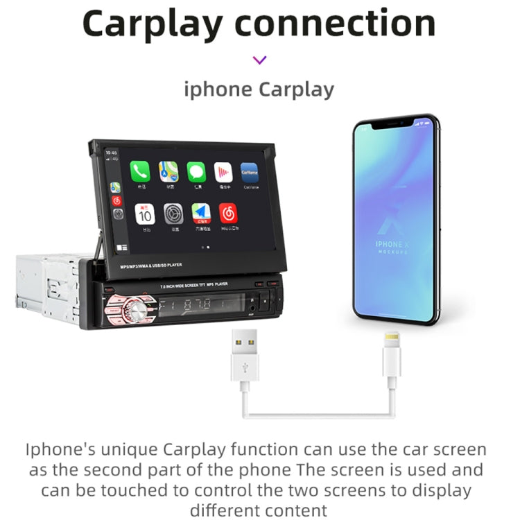 9601C 7 Inch HD Universal Car Retractable Screen MP5 Player with CarPlay 