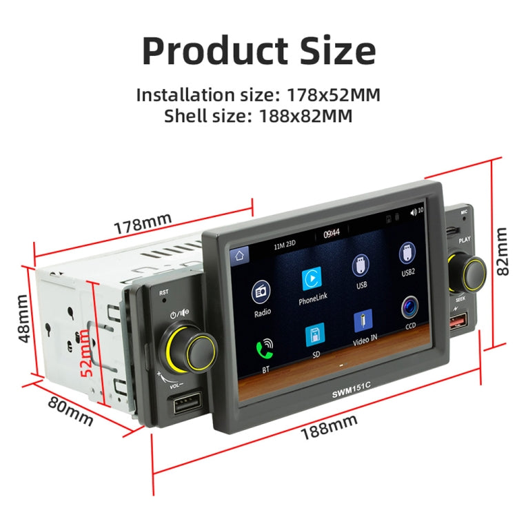 5 Inch Portable Universal Car MP5 Player with CarPlay/Android Auto 