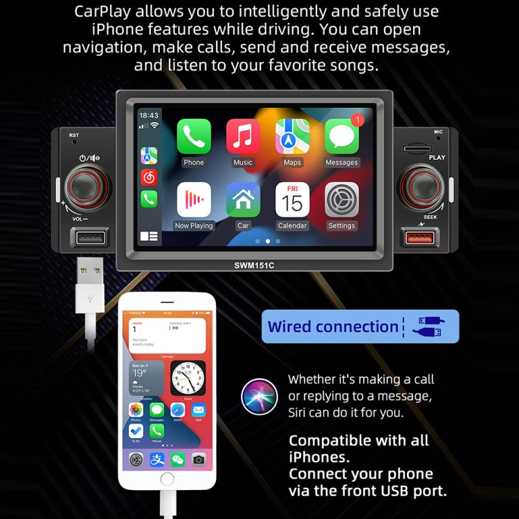 5 Inch Portable Universal Car MP5 Player with CarPlay/Android Auto 