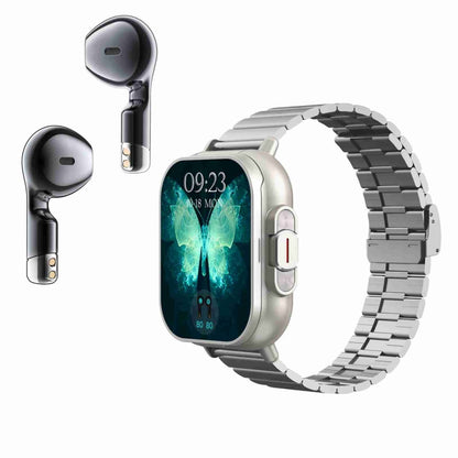 Reloj Inteligente Banda de Acero D8 Pantalla 2.01 Pulgadas 2 en 1 Con uriculares Bluetooth