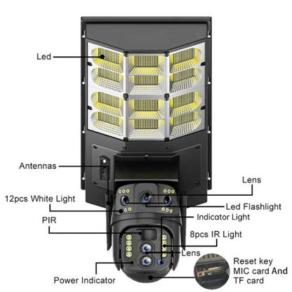 Solar Street Light with 10X Dual Lens HD Surveillance Camera 4G V380