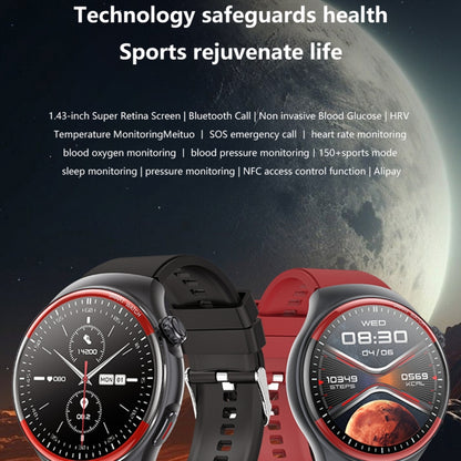 T82 Smart Watch with 1.43 Inch Round Screen, Bluetooth Calls, Heart Rate, Blood Pressure, Blood Oxygen, Sleep, Blood Sugar, HRV, Metope and SOS, Silicone Black, Silicone Red, Silicone Blue, Leather Brown ...