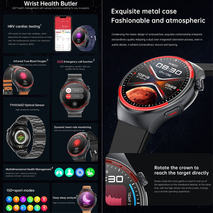 T82 Smart Watch with 1.43 Inch Round Screen, Bluetooth Calls, Heart Rate, Blood Pressure, Blood Oxygen, Sleep, Blood Sugar, HRV, Metope and SOS, Silicone Black, Silicone Red, Silicone Blue, Leather Brown ...