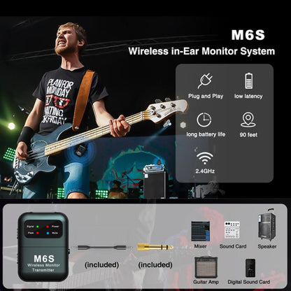 M6S Stereo Wireless In-Ear Monitor System with 2.4G Transmitter and Receiver
