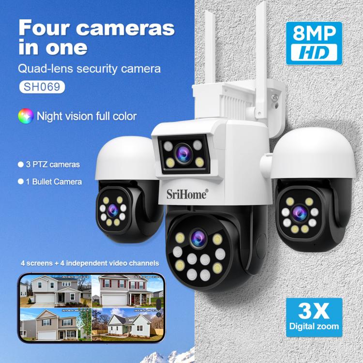 Cámara De Seguridad SriHome SH069 De 8 MP Zoom Digital 3X 4 Lentes HD