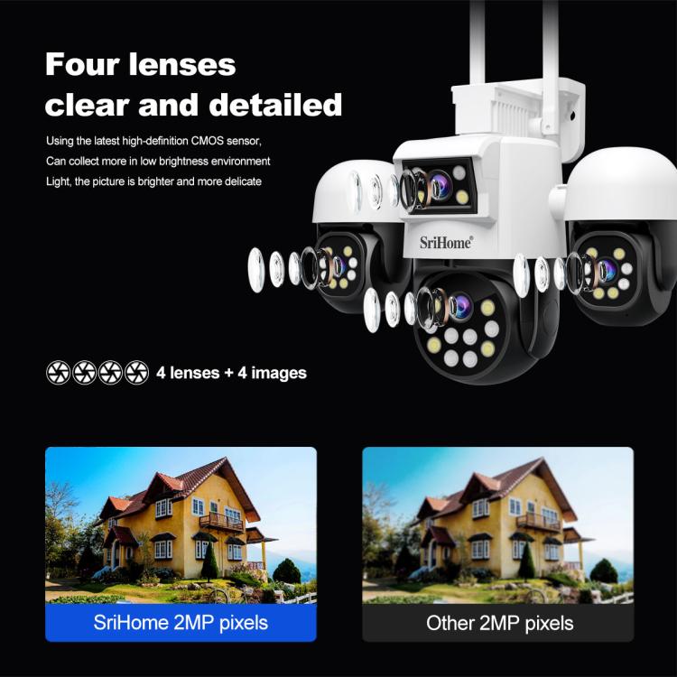 Cámara De Seguridad SriHome SH069 De 8 MP Zoom Digital 3X 4 Lentes HD