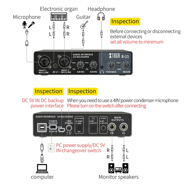 XTUGA E22 Professional Audio Interface Sound Card
