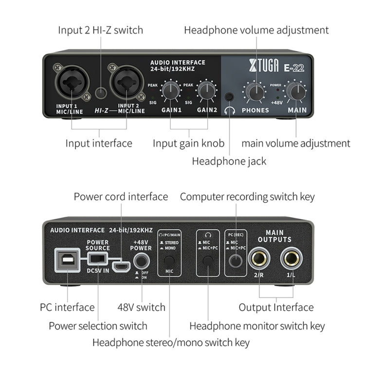 XTUGA E22 Professional Audio Interface Sound Card