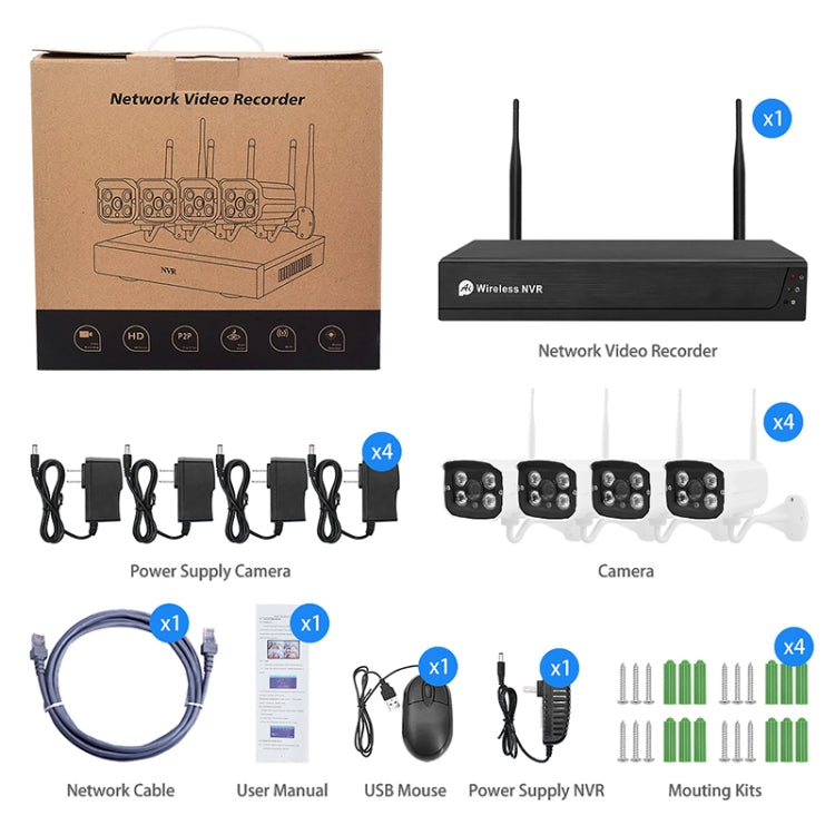 QS200-4 2.0MP 1080P HD Wireless Network Video Recorder Camera Kit