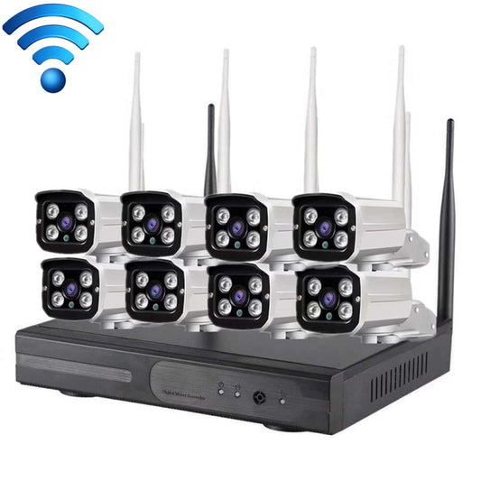 Kit Cámaras Tipo Bala IP WiFi de 8 canales HD 720P 2.4 GHz + kit NVR 8CH