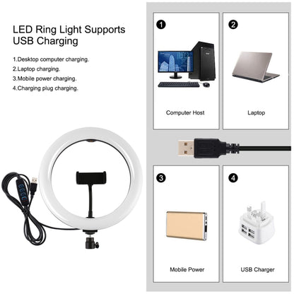 Luz PULUZ de 10,2 pulgadas y 26 cm + soporte para trípode de 1,1 m + soportes duales para teléfono USB 3 modos Regulable Temperatura de color dual Anillo de luz LED curvada difusa Vlogging Selfie Fotografía Luces de video con abrazadera para teléfono y...