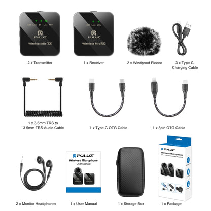 PULUZ Wireless Lavalier Microphone 2 TX + 1 RX, 2 TX + 1 RX