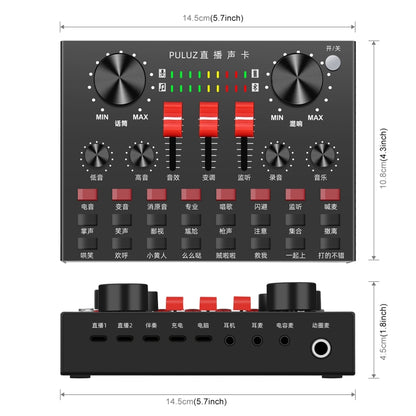 PULUZ Transmisión en vivo Tarjeta de sonido Bluetooth Karaoke Canto Grabación Mezclador de sonido para teléfono móvil / Computadora / Computadora portátil / Tablet PC, versión china, Chinese Version