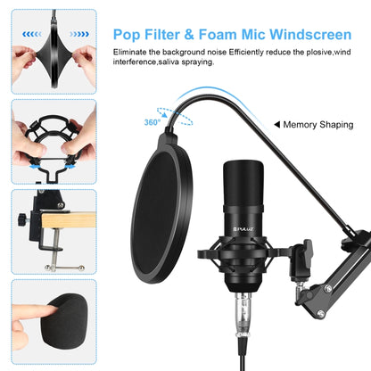 PULUZ Condenser Microphone Studio Streaming Professional Singing Microphone Kits with Suspension Scissor Arm, Metal Shock Mount and USB Sound Card, Microphone Kits (Black), Microphone Kits (Gold), Microphone Kits (Silver)